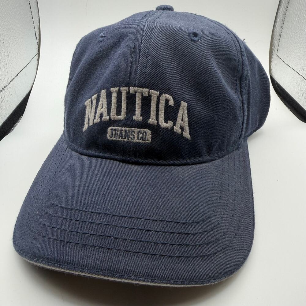 Nautica Jeans Co Black Strapback Hat Embroidered Logo Adjustable Cap
